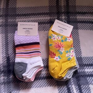 Aeropostale Yellow Floral & Pastel Stripe Ankle Socks